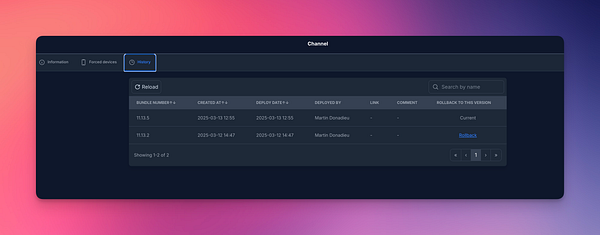 The image displays a user interface for viewing release history in a software application.
