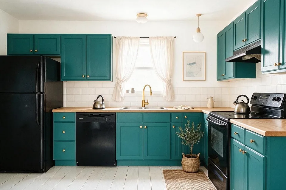 A Scandinavian kitchen in the Teal Kitchen palette