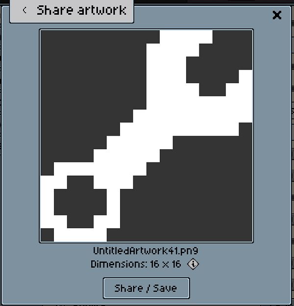 A pixel art representation of a wrench displayed in a sharing interface.