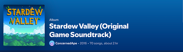 The image displays the album cover and details for the 'Stardew Valley (Original Game Soundtrack)'.