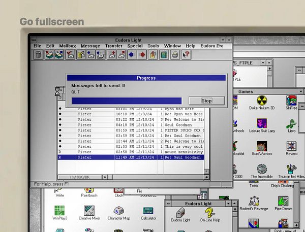 The image displays an email client interface with a progress window indicating no messages left to send.