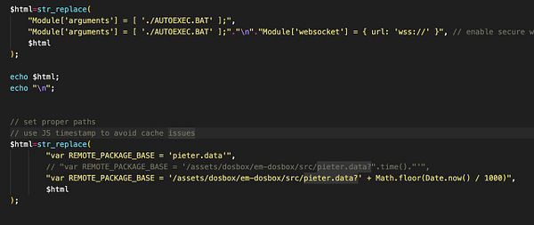 The image displays a code snippet related to JavaScript and PHP for managing cache issues in a web application.