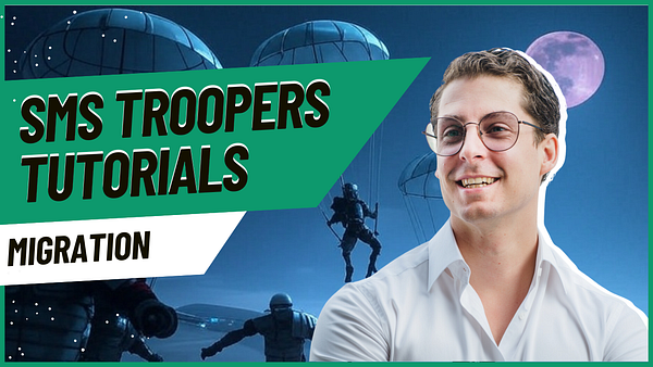 The image features a promotional graphic for a migration tutorial by SMS Troopers.