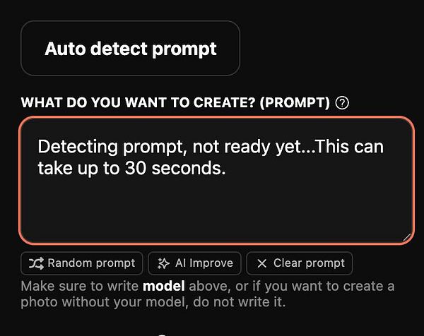The image displays a user interface for a prompt detection feature in a photo creation tool.