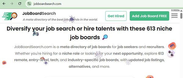 The image displays a webpage from JobBoardSearch.com promoting a directory of niche job boards.