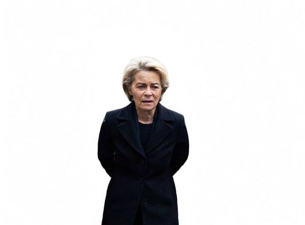 Portrait of a woman with flowing hair edited to blend with a textured, abstract background.