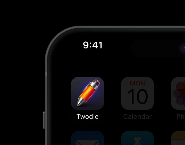 The image displays a smartphone screen featuring an app icon for 'Twodle' alongside the time and date.