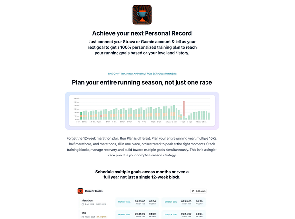 The image features a promotional pricing page for a running training app, highlighting its features and benefits.