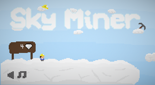 A pixel art scene from the game 'Sky Miner' featuring a character on a cloud platform.