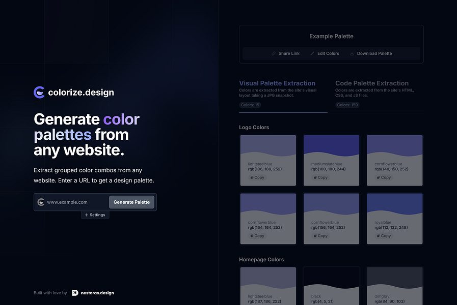 colorize.design: Generate color palettes from any website | BetaList