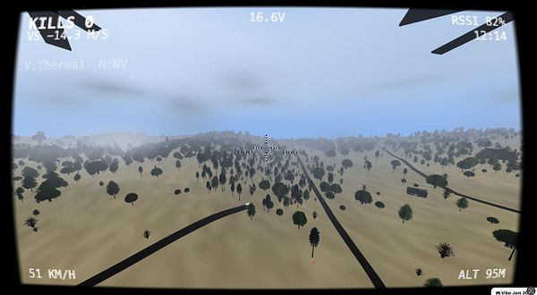 A forest landscape with dense green trees and a drone flying above is depicted in the image.