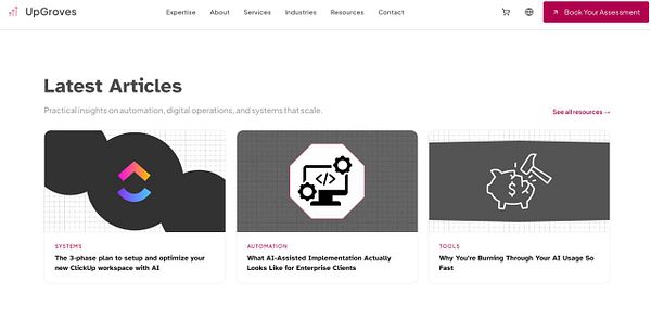 Website home page showcasing articles under the 'Featured' section.