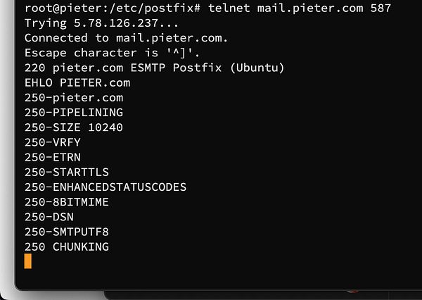 A terminal session displaying a successful connection to an SMTP server.