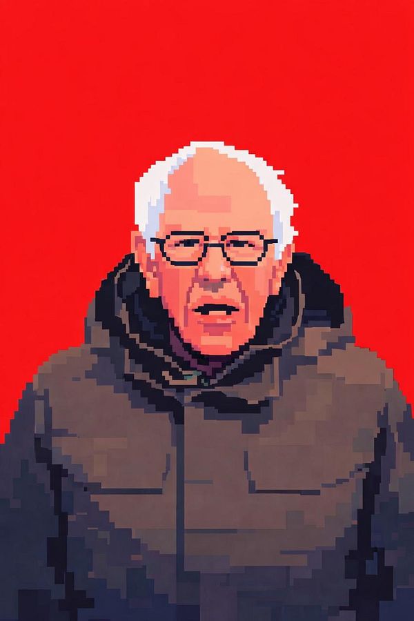 A digital portrait image rendered in a pixelated art style with a warm color palette and defined facial features.