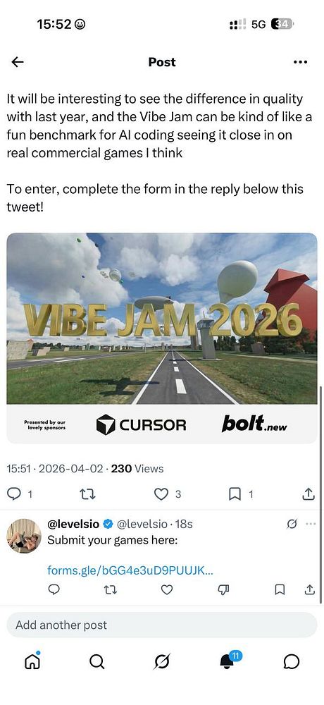 Poster for Vibe Jam 2026 showcasing a band playing with vibrant lighting and event details.