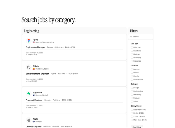 The image displays a job search interface focused on engineering positions.