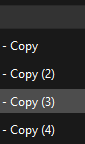 The image displays a list of items labeled 'Copy' with numerical indicators.