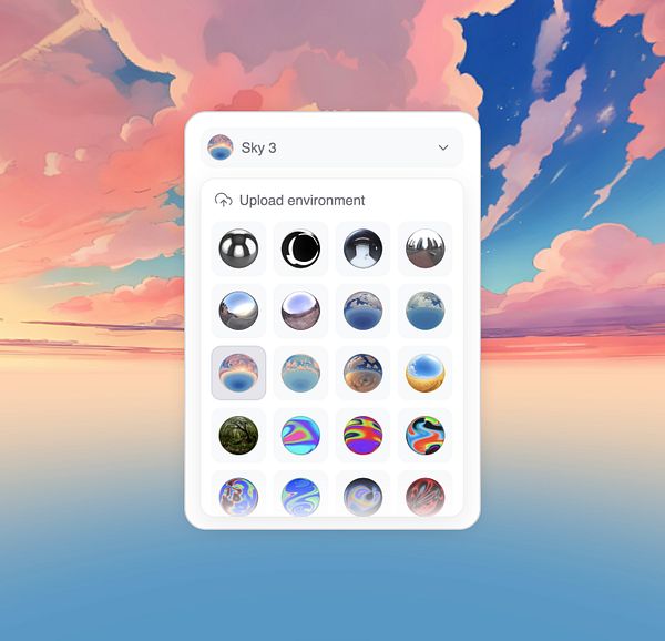A user interface for selecting skybox presets in a design application.