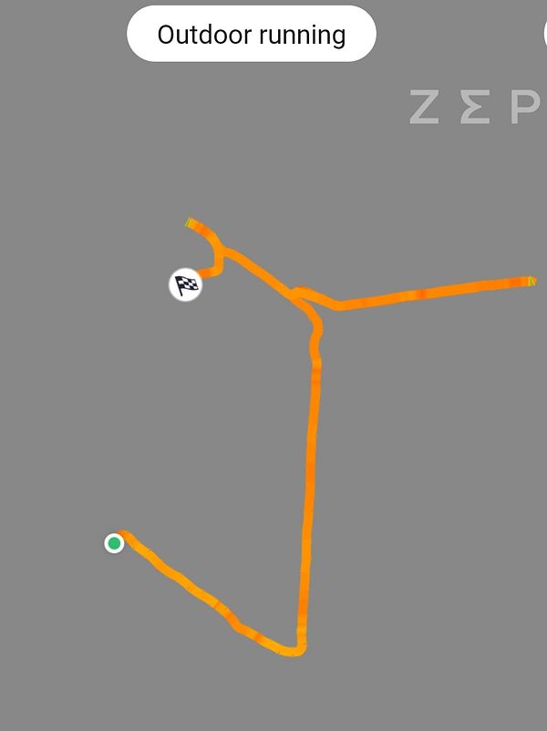 GPS running route map showing an outdoor running activity tracked by a fitness app.