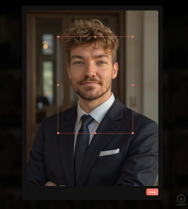 A man in a suit is being cropped in a photo editing interface.