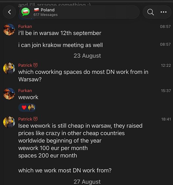 Screenshot of a chat interface showing a Telegram-like conversation with messages in the timeline and a deep link feature.