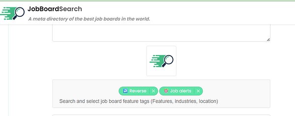Screenshot of a web interface displaying a bug in selected tags functionality within a job board search application.
