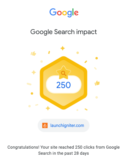 The image displays a congratulatory message from Google regarding website traffic.