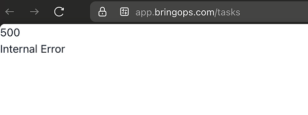 A web page displaying a server error message.