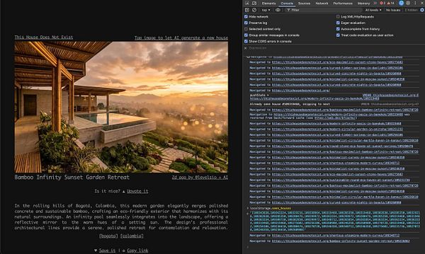 Screenshot of a browser developer console displaying filtered and processed house data in JSON format.