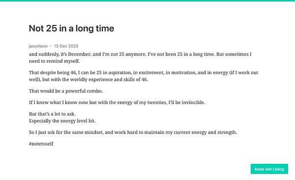 A reflective post about aging and maintaining youthful energy.