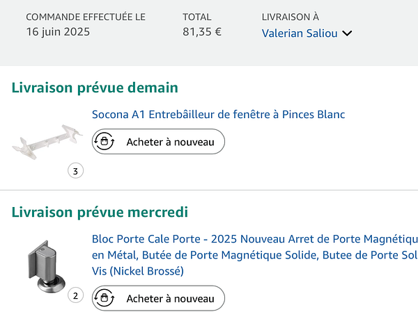 The image displays an online order summary for low-tech items to secure doors and windows.