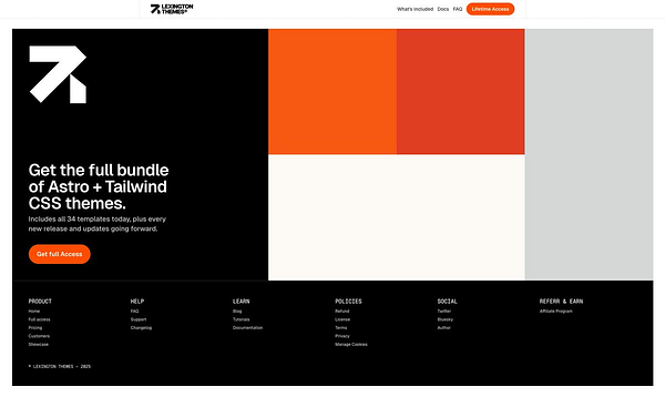 The image displays a promotional webpage for Lexington Themes featuring a bold design and a call to action for accessing CSS themes.