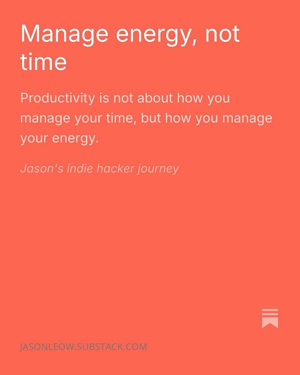 Newsletter cover image titled 'Manage energy, not time' with a green and white color scheme and an illustration of a person running on a large clock.
