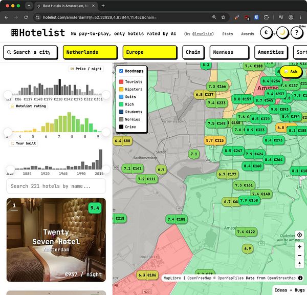 Screenshot of a website with four item cards showing city, region, country, and chain, each with different titles and images, along with a website header.