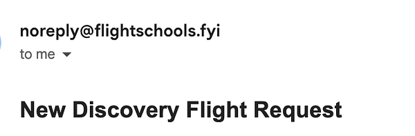 Spreadsheet table displaying flight school discovery flight requests with various columns of request details.