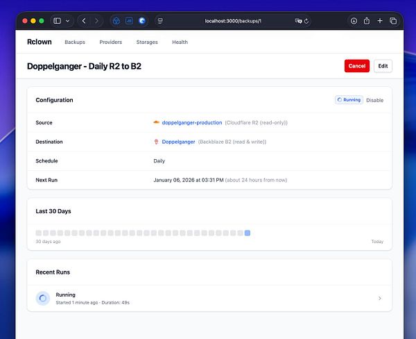 Screenshot of the Vibe-code user interface featuring cloud storage bucket management, import options, and backup scheduling.