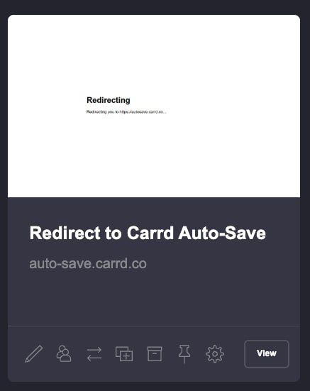 Screenshot of Carrd.co interface showing auto-save secondary subdomain configuration for redirect setup.