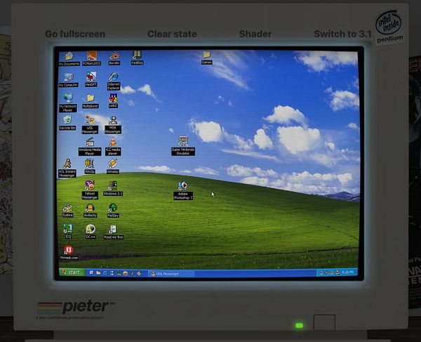 Screenshot of Photoshop 7 running on Windows XP with an open image of a suburb with tree-lined streets.