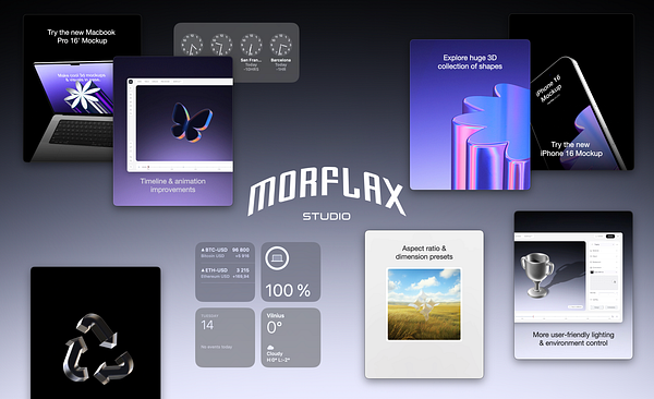 The image showcases various visual elements related to the latest releases from Morflax Studio, including mockups and feature highlights.