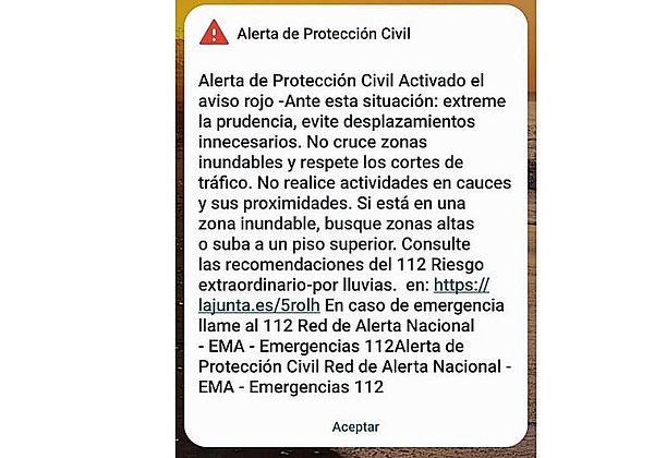 A screenshot of a civil red alert notification displayed on a smartphone during a flight in Palma.
