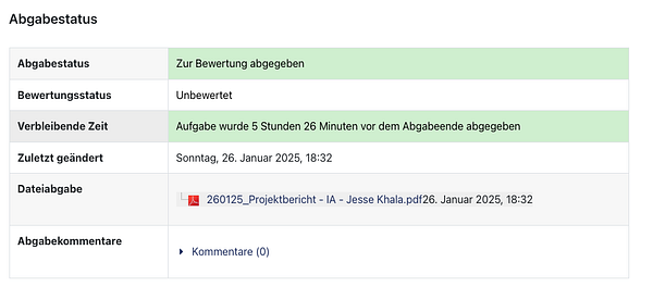 The image displays a task submission status interface with various details about a report submission.