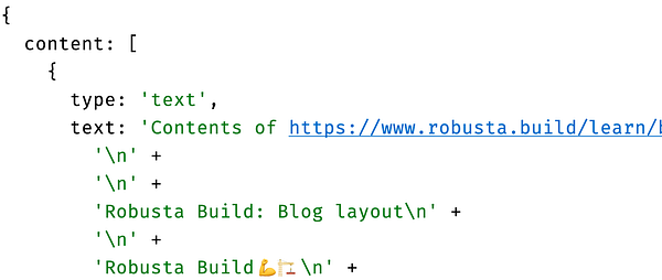 The image displays a code snippet showing structured content data.