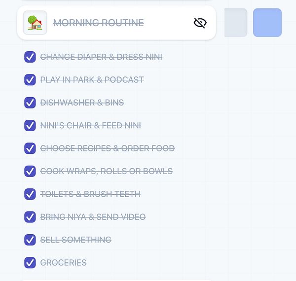 A checklist for a morning routine with completed tasks highlighted.