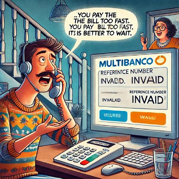 A man is frustrated while on a phone call about an invalid electricity bill payment reference number.