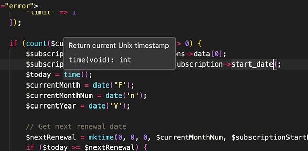 The image displays a code snippet related to subscription management in a programming environment.