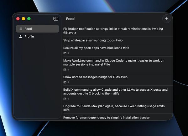 A macOS app interface named Vibe Code, displaying a text editor with code and search functionality.