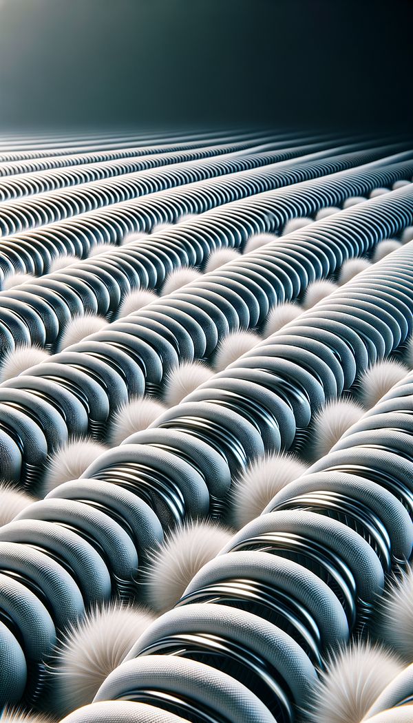 A close-up image of an innerspring mattress with coils visible, demonstrating the concept of coil count.