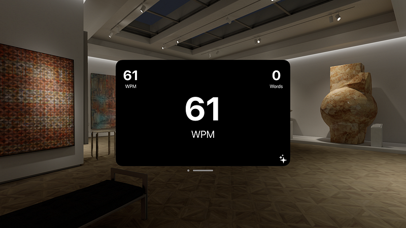 Screenshot of WPM Typing Test for Vision Pro