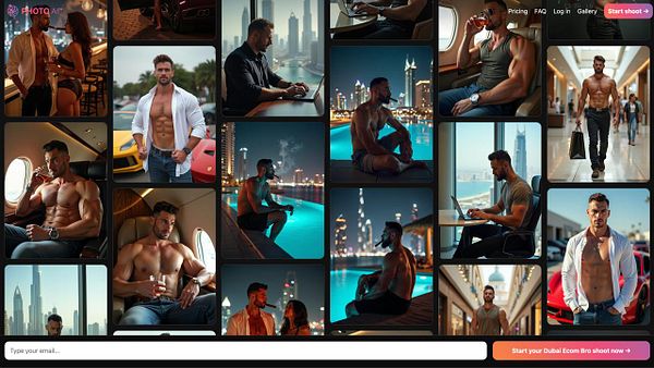 A collage of stylish photos featuring a muscular man in various luxurious settings in Dubai.