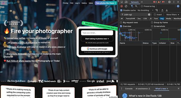 The image displays a webpage for a service called 'Photo AI' that offers AI-generated photography solutions.
